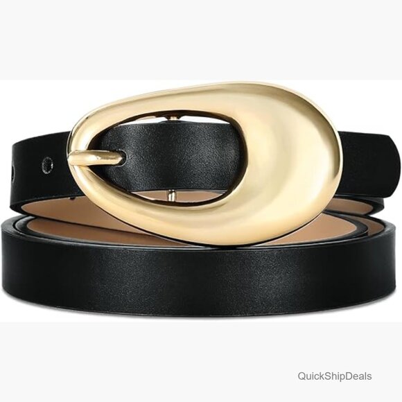 Genuine Leather Belt with Gold Buckle Luxury Casual Fashion